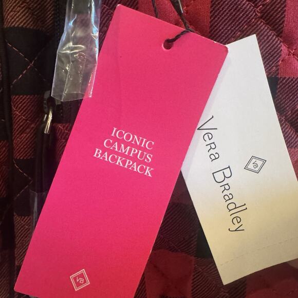 NEW Vera Bradley Iconic Campus Backpack Garnet Buffalo Check Christmas Red Plaid - Picture 12 of 16